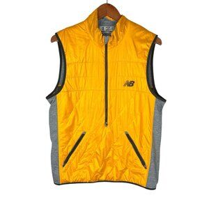 NEW BALANCE Men's Yellow Puffer Gray 1/2 Zip Stretch Panel Running Vest Medium